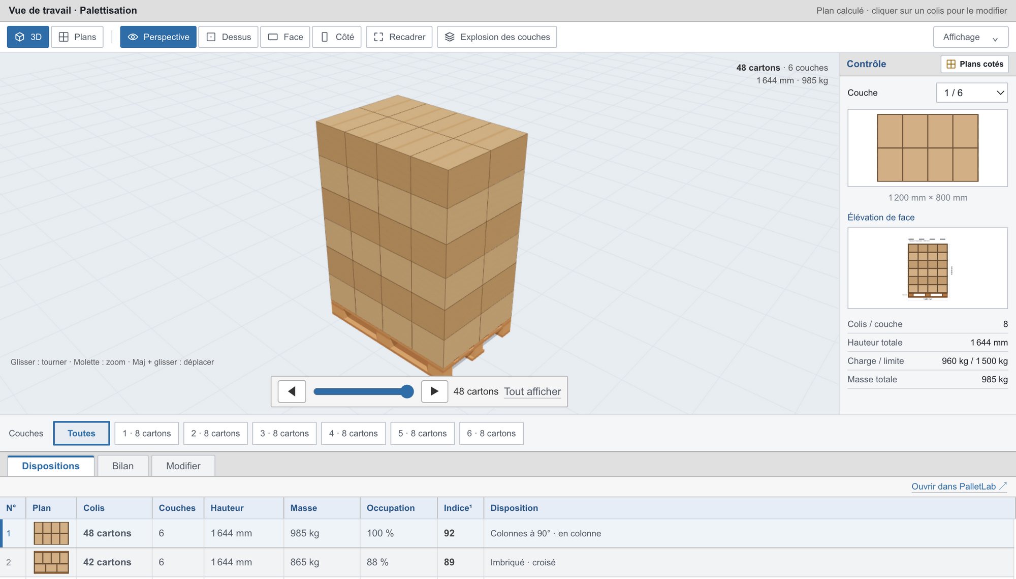 Plan de palettisation dans PalletLab Palletization